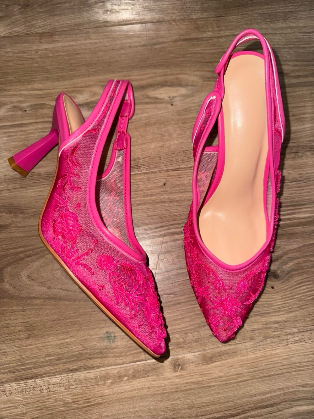 Brand new sheer floral pattern slingback heels